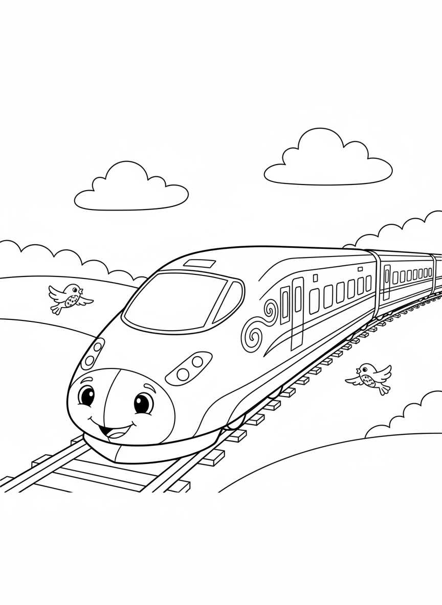 Friendly Bullet Train Coloring Page for Kids