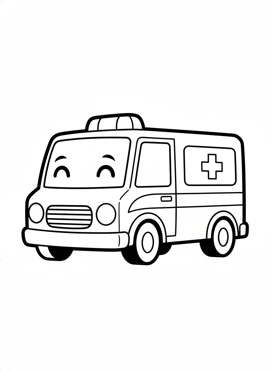 Friendly Cartoon Ambulance Coloring Page for Kids
