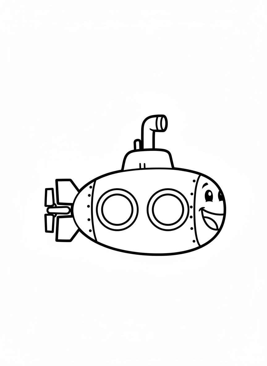 Friendly Cartoon Submarine Coloring Page
