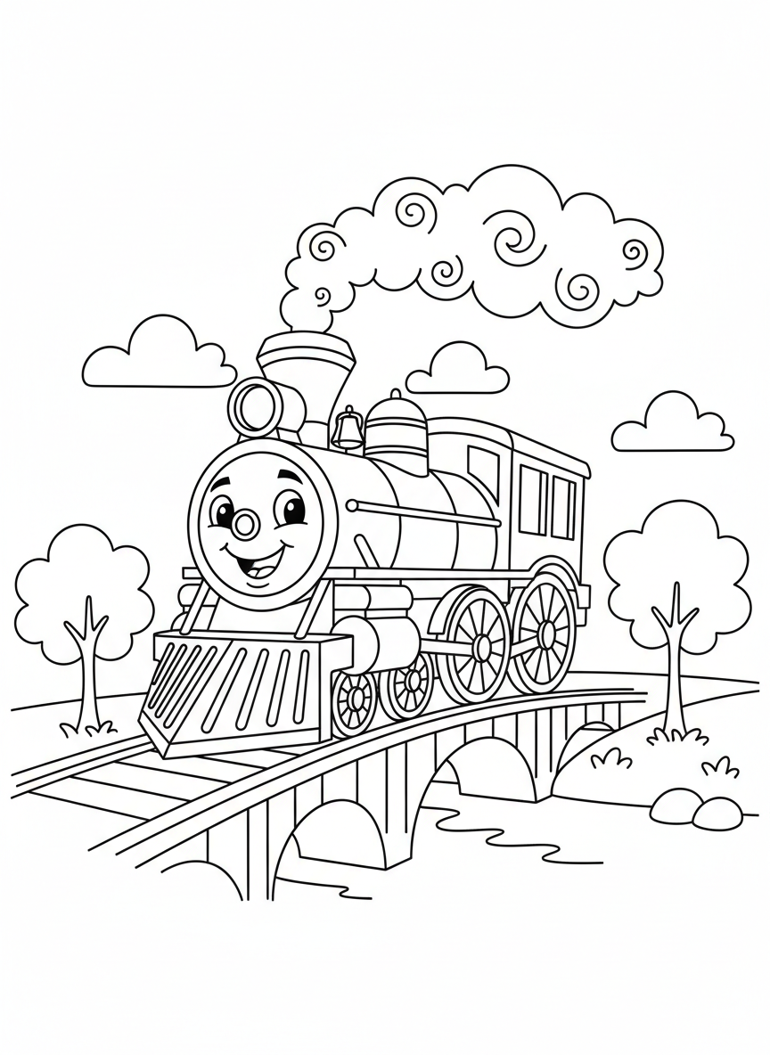Friendly Cartoon Train Coloring Page for Kids