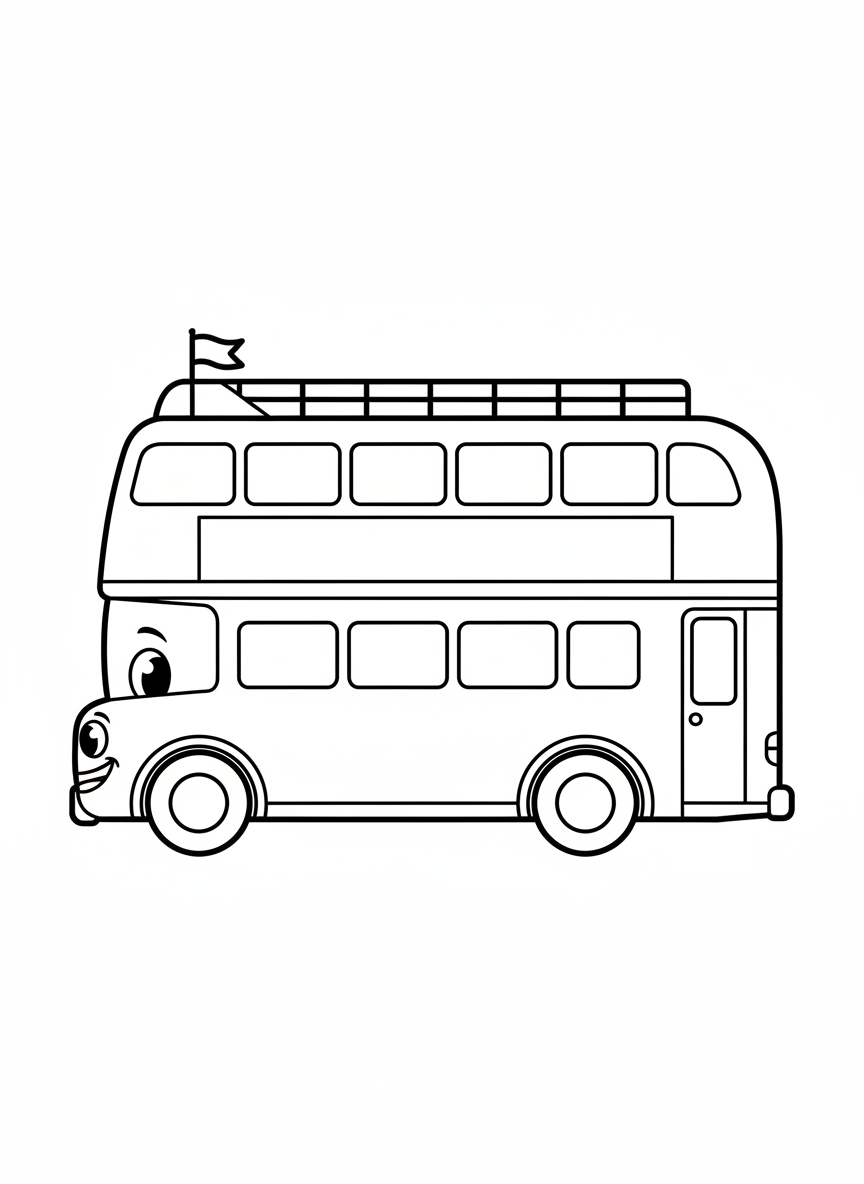 Friendly Double-Decker Bus Coloring Page for Kids