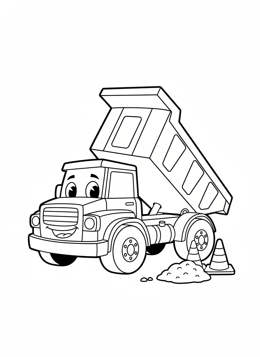 友善的工程傾卸卡車：兒童簡易著色頁