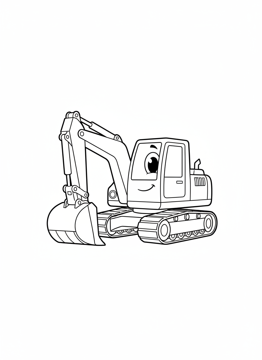 Friendly Excavator Coloring Page for Kids