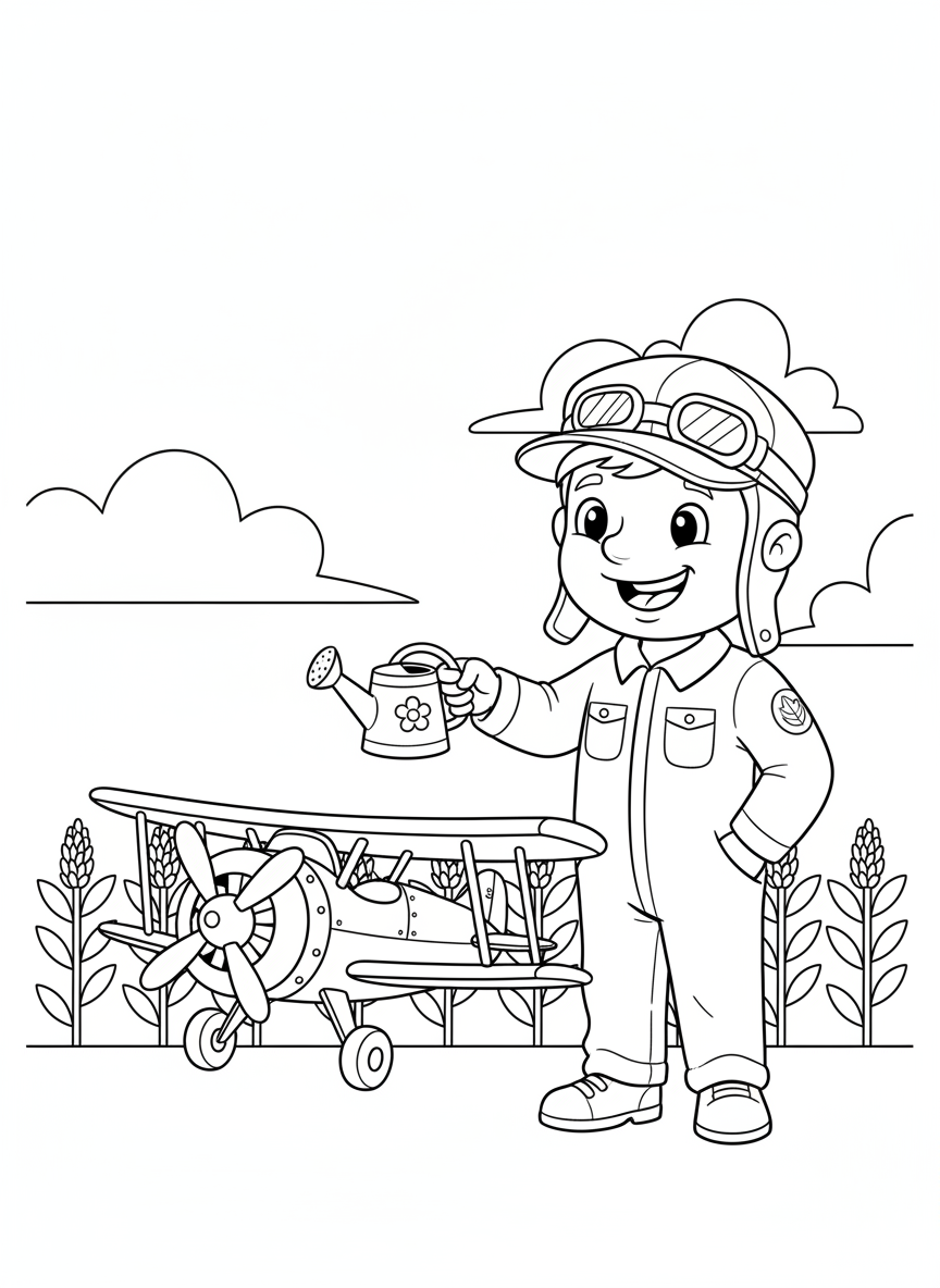 Friendly Farm Pilot Coloring Page