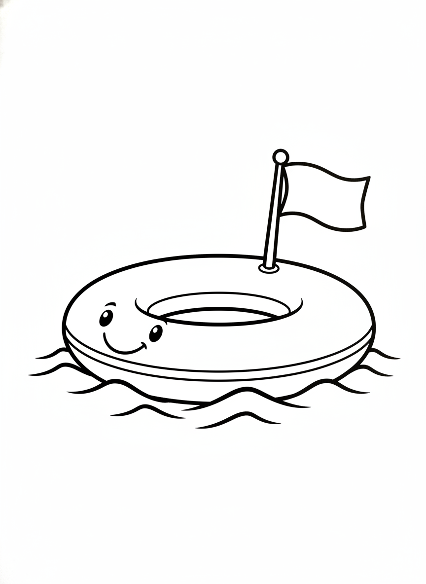 Friendly Inflatable Life Raft on Waves Coloring Page