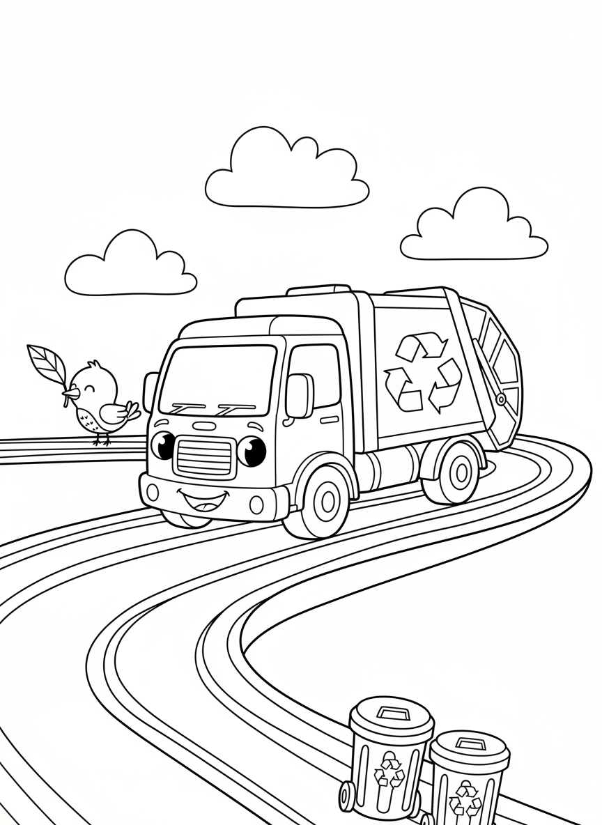 Friendly Recycling Truck Coloring Page for Kids