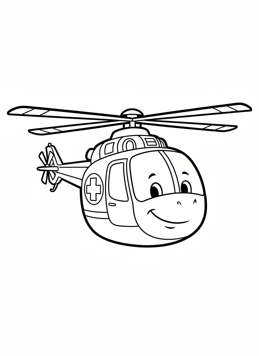 Friendly Rescue Helicopter Coloring Page