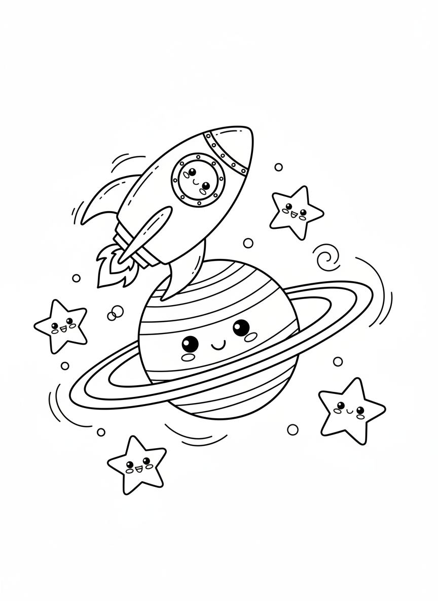 友善火箭與微笑星球著色頁