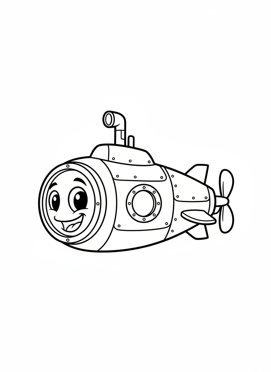 Friendly Submarine Adventure Coloring Page