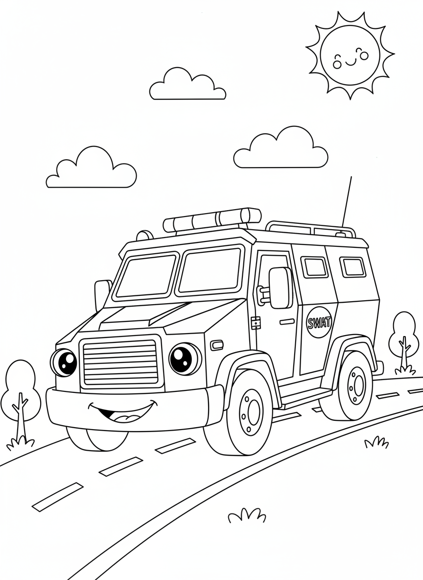 Friendly SWAT Vehicle Coloring Page for Kids