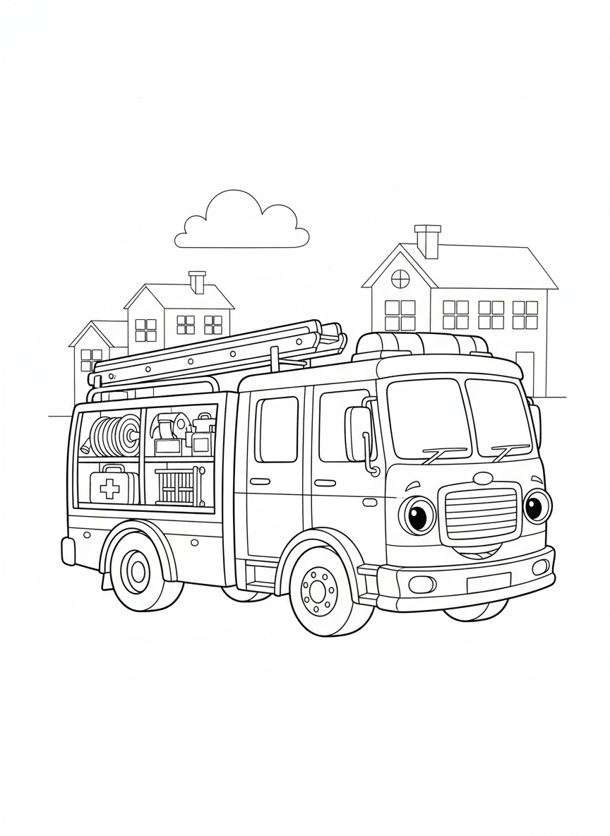 Fun Fire Truck Rescue Coloring Page for Kids