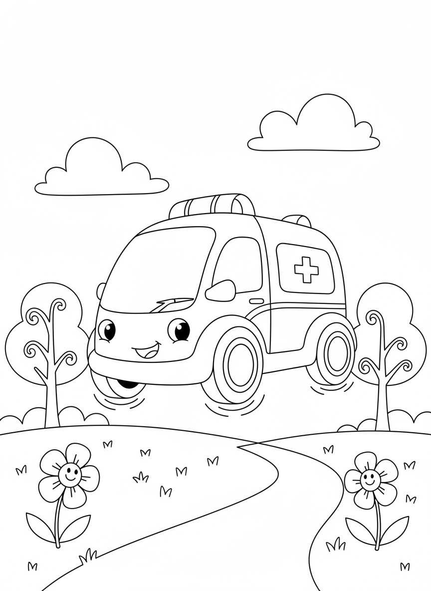 Futuristic Ambulance Coloring Page for Kids