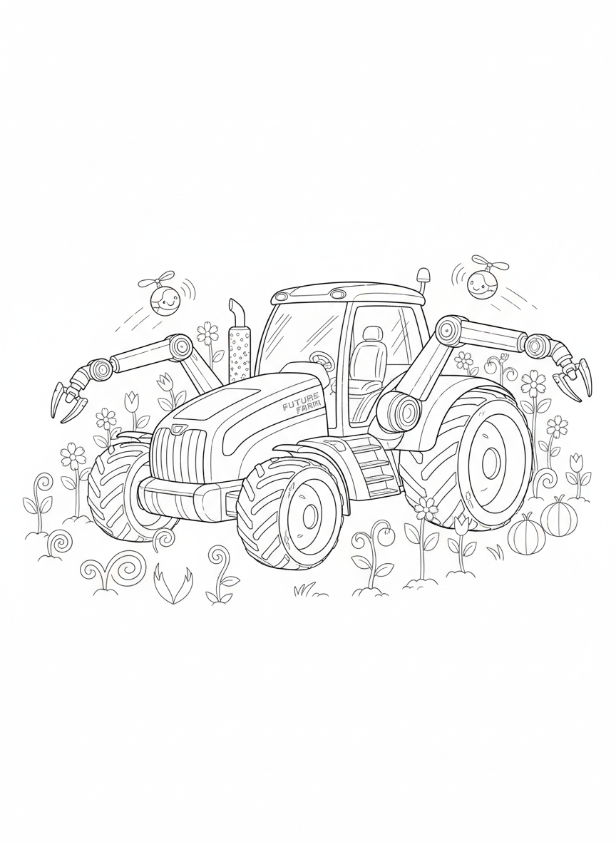 Futuristic Eco-Tractor Coloring Page