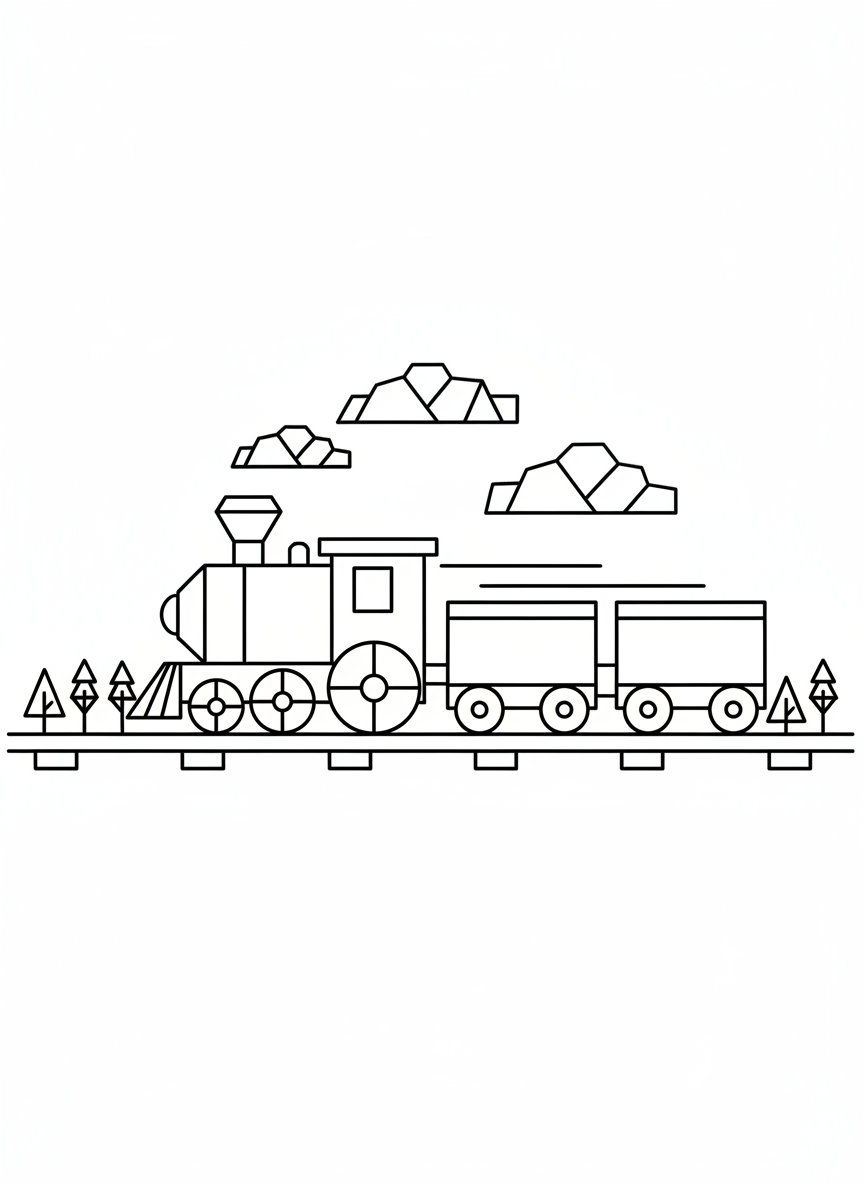 Geometric Train Coloring Page for Kids