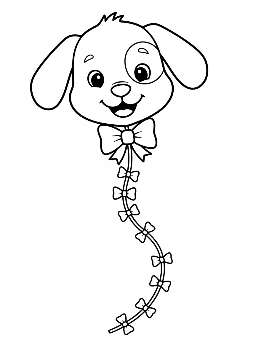 Happy Dog Kite Coloring Page for Kids