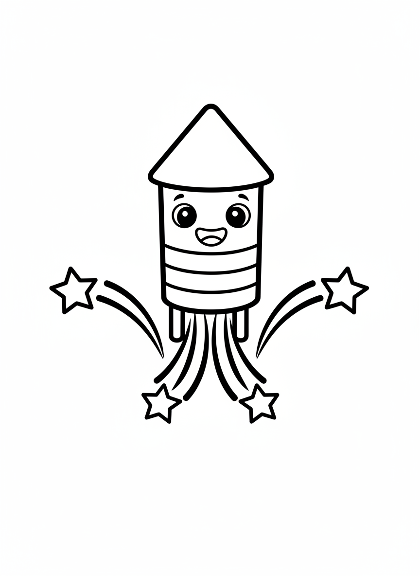 Happy Firework Rocket Coloring Page