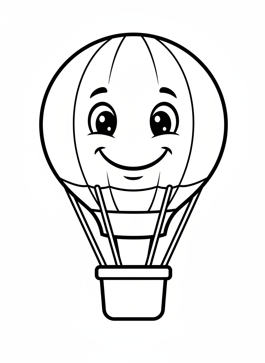 Happy Hot Air Balloon Coloring Page for Kids