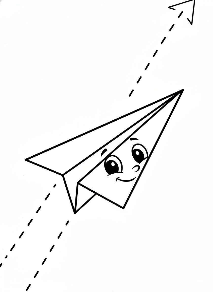Happy Paper Airplane Coloring Page for Kids