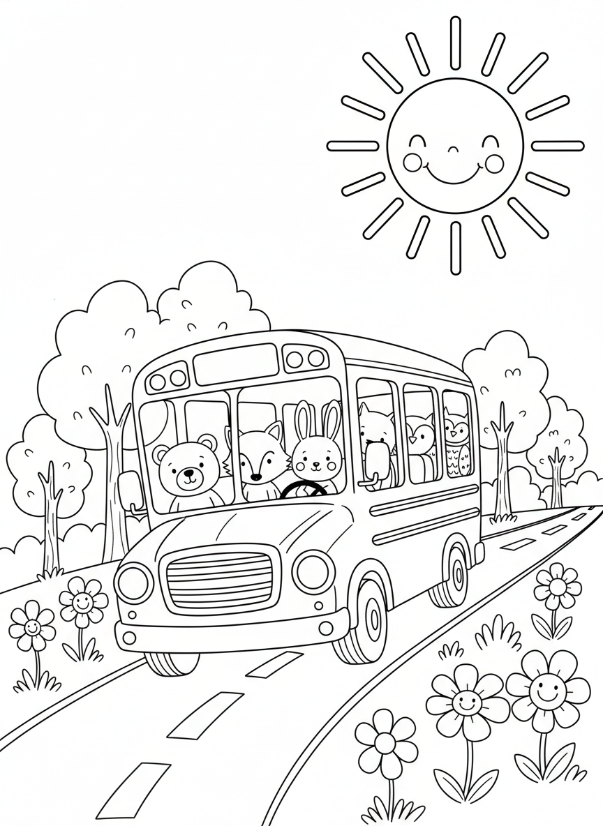 Happy School Bus Adventure Coloring Page