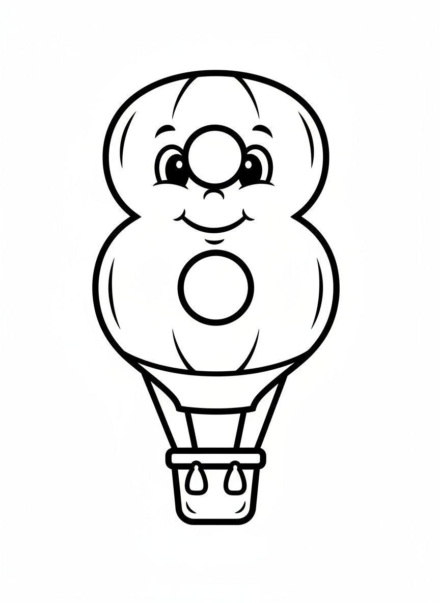 Number 8 Hot Air Balloon Coloring Page