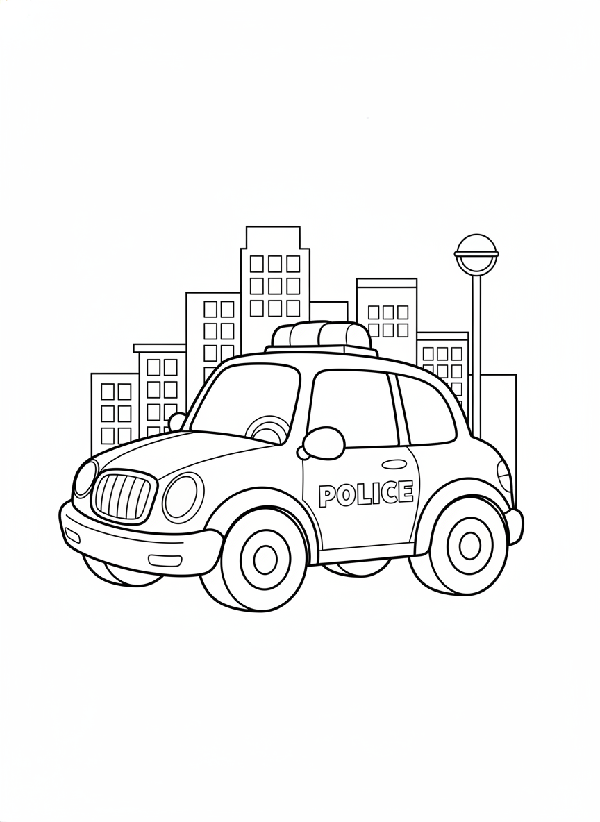 Police Car on City Patrol Coloring Page