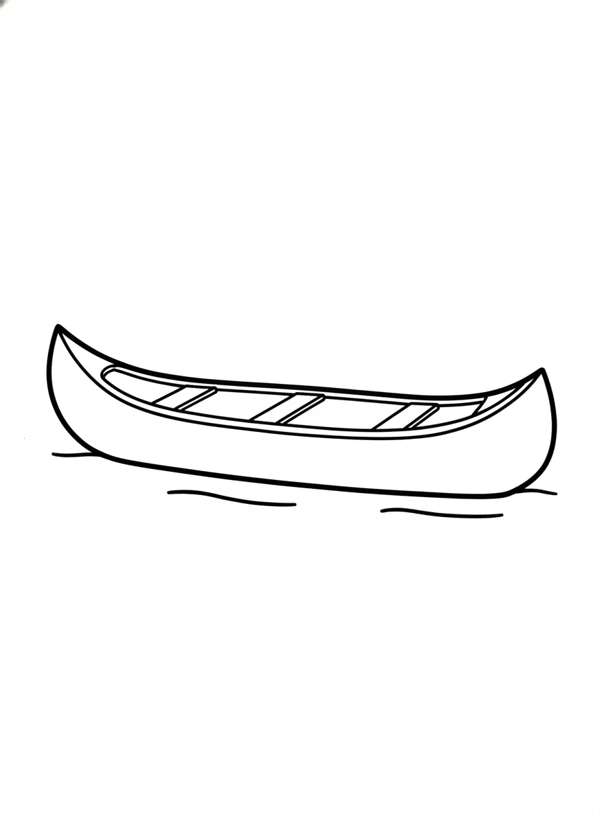 Simple Wooden Canoe Coloring Page for Kids
