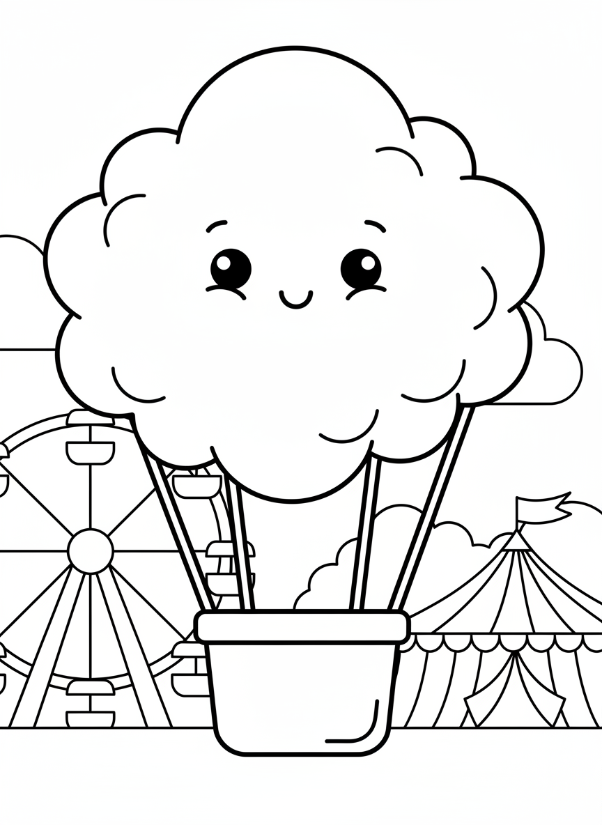 Smiling Cloud Hot Air Balloon Coloring Page
