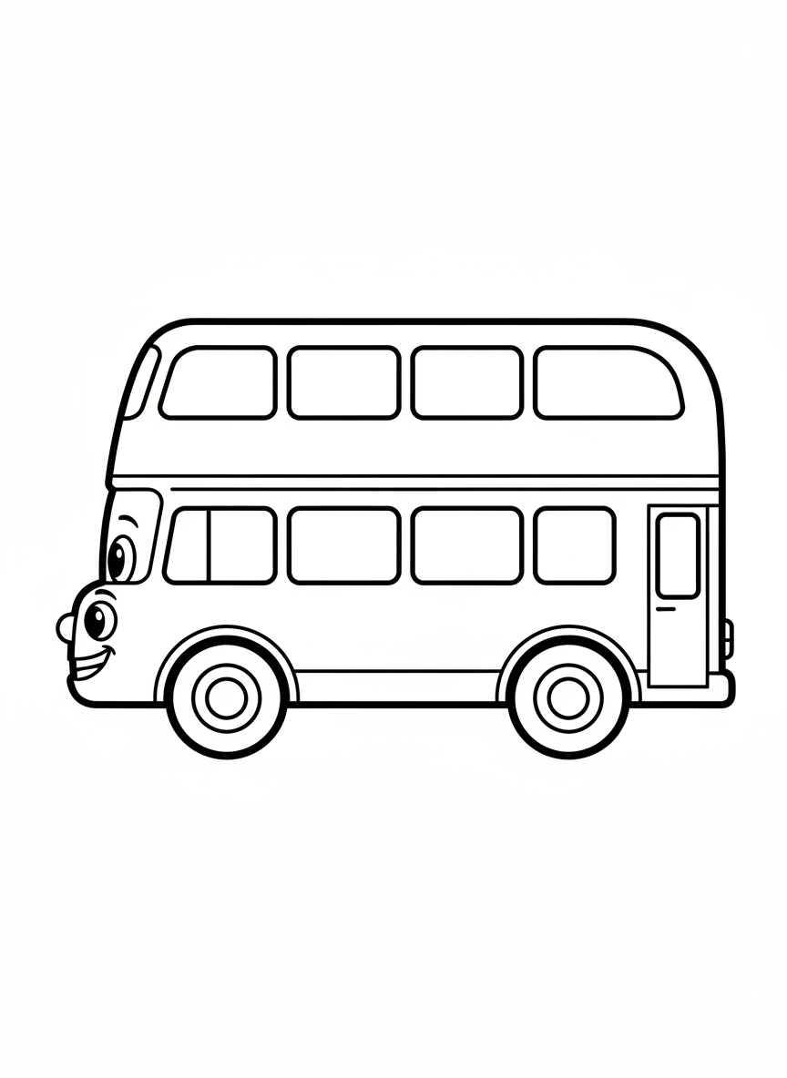 Smiling Double-Decker Bus Coloring Page for Kids