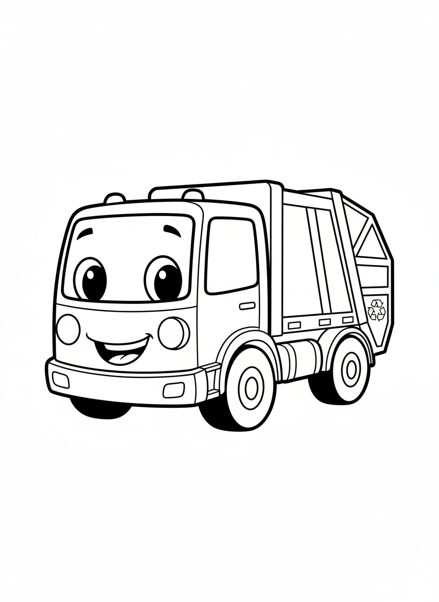 Smiling Garbage Truck Coloring Page for Kids