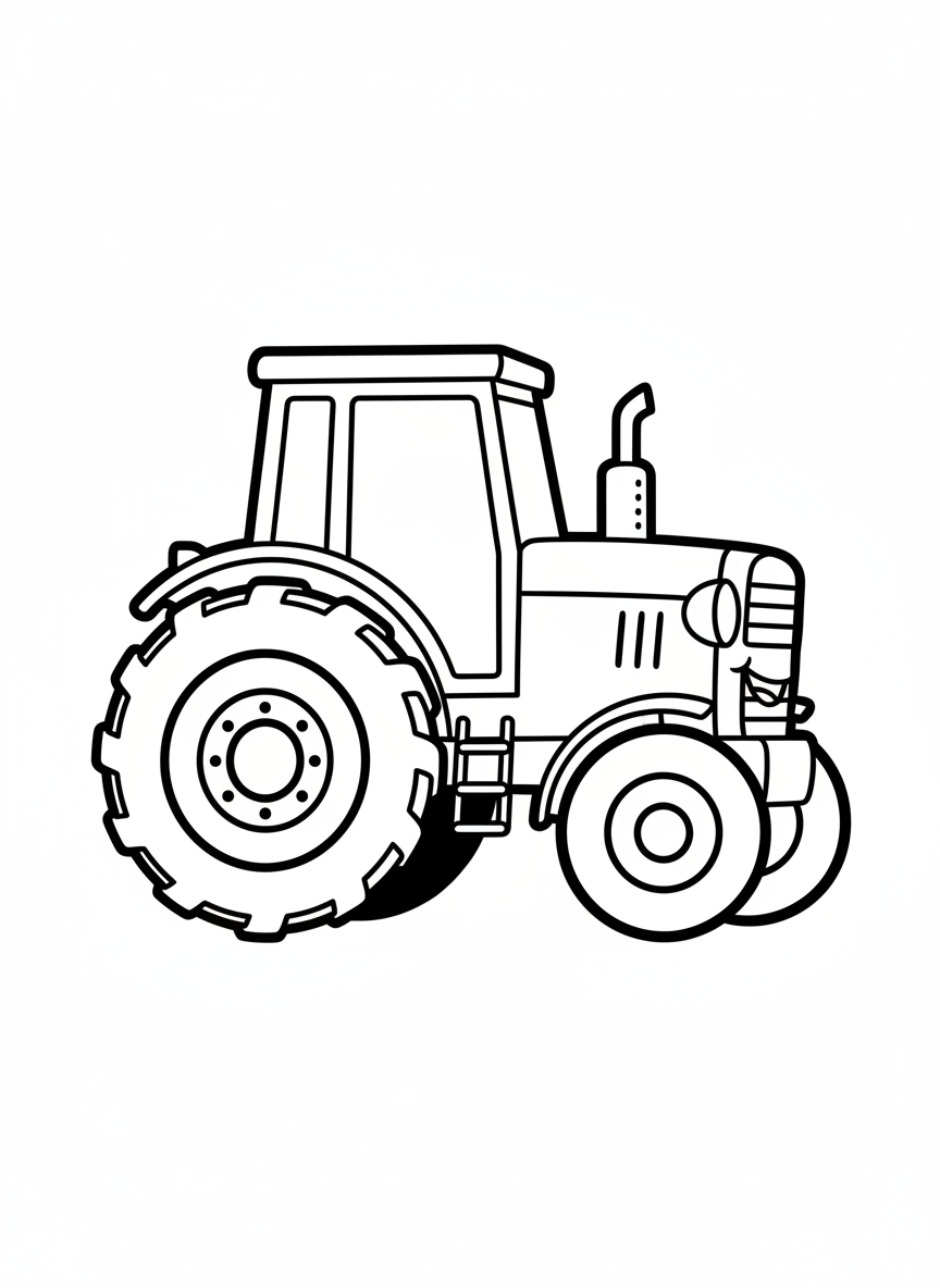 Smiling Tractor Coloring Page for Kids