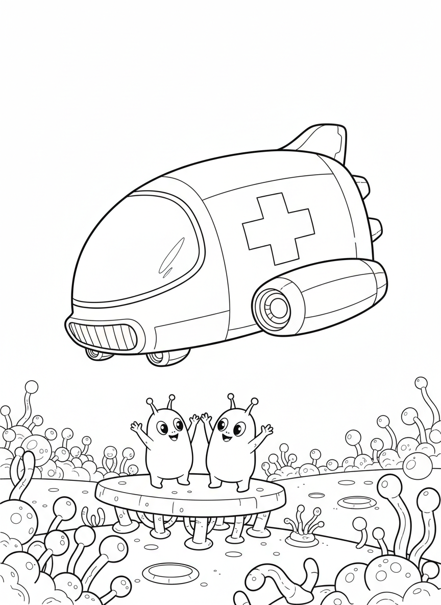 Space Ambulance Landing Coloring Page