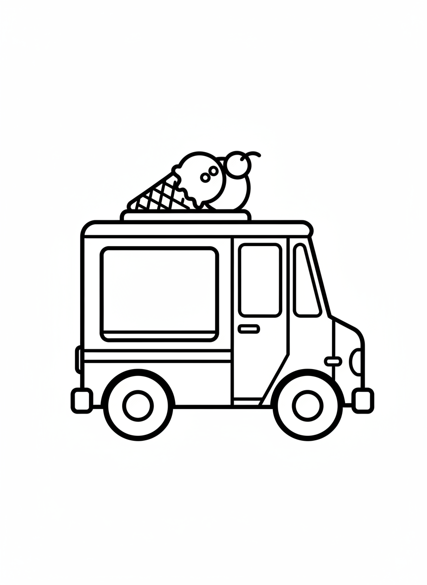 Sweet Pink Ice Cream Truck Coloring Page