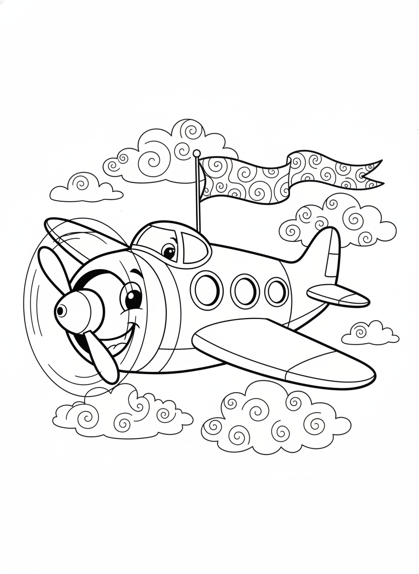 Whimsical Airplane Adventure: A Cheerful Sky Coloring Page for Kids