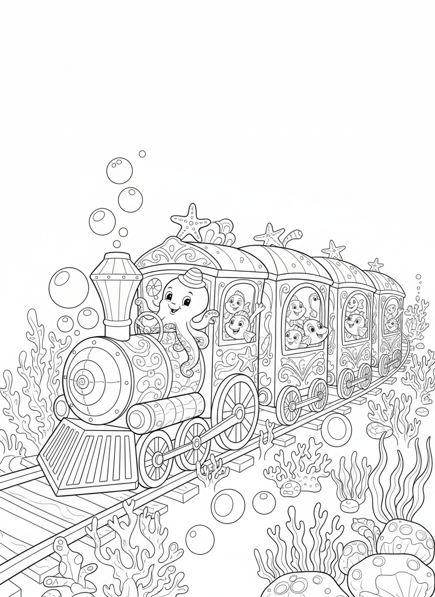Whimsical Underwater Train Adventure