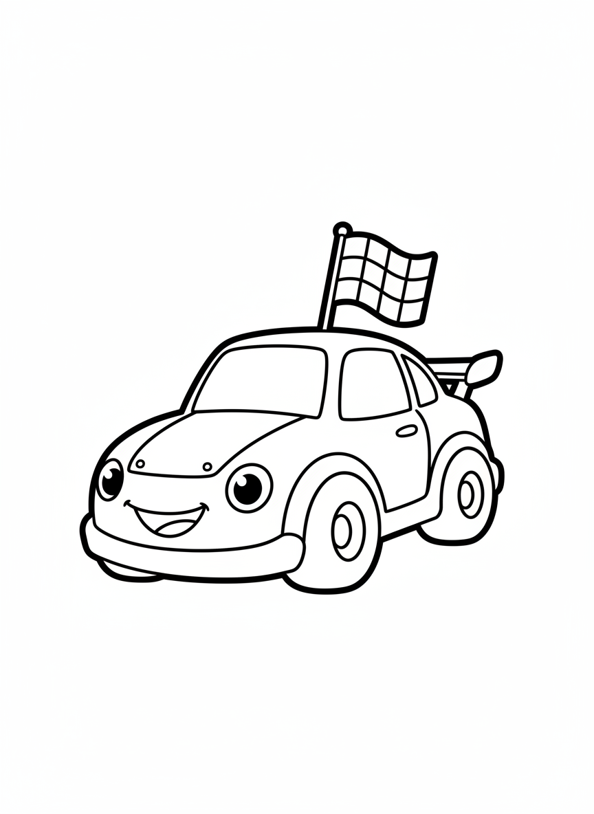 Zoom into Fun: Cute Cartoon Race Car Coloring Page